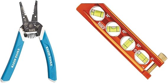 Klein Tools Wire Stripper for 8-18 AWG Solid and 10-20 AWG Stranded Wire and 6.25-Inch Magnetic Torpedo and Conduit Level with 0/30/45/90 Degree Vials