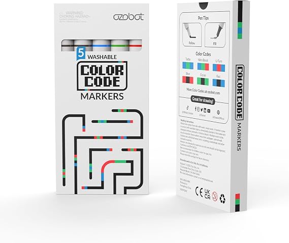 Ozobot Color Coding Markers, Color Variety for Creative STEM Education, Classroom & Home, Enhances Problem Solving & Critical Thinking Skills, Suitable for Ages 6+, Dual-Sided, 5 Pack