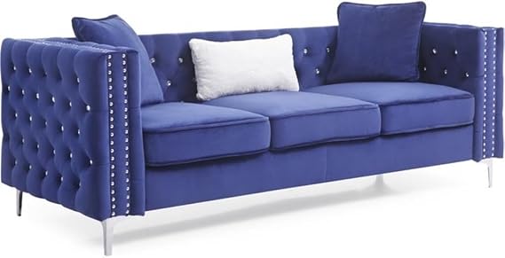 Glory Furniture Paige Velvet Sofa in Blue