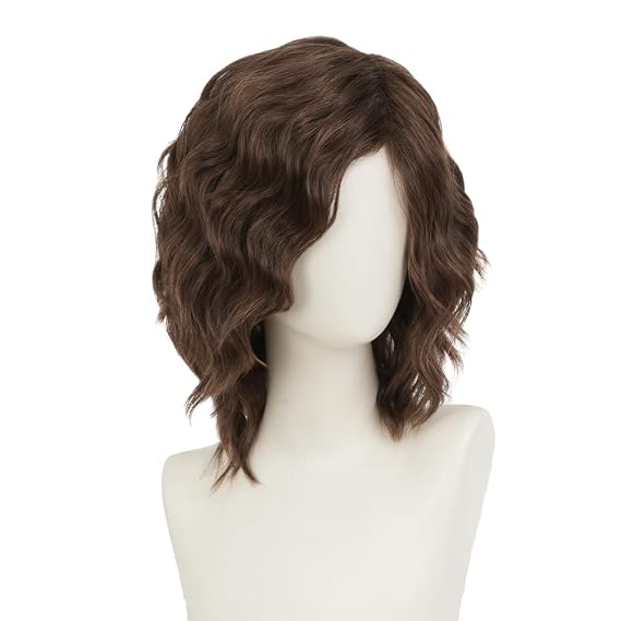 Brown Curly Wig for Men Anime Shoulder Length Wigs Part Layered Fluffy Halloween Cosplay Costume Wig for Male