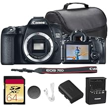 Canon EOS 70D DSLR Camera Bundle | 20.2MP APS-C Sensor, Dual Pixel CMOS AF, DIGIC 5+ Processor & Vari-Angle Touchscreen | Great for Video & Vlogging (8469B002) + 64GB Card + Camera Bag