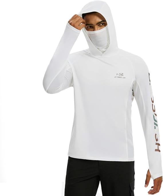 BASSDASH Mens UPF 50+ Graphic Fishing Hoodie Shirts with Mask Pocket UV Long Sleeve Moisture Wicking FS47M