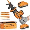 Alloyman Reciprocating Saw, 20V Cordless Battery Power Saw, 0-3500 SPM, with 2000mAh Battery, Tool-Free Change, 5 PCS Blades for Wood Metal PVC Pipe Tree Cutting
