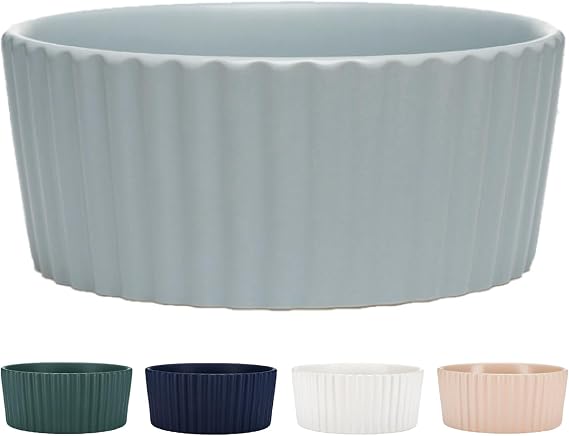 Waggo Ripple Ceramic Dog Bowl for Medium and Large Breeds - Modern with Matte Finish, Heavyweight Durable Pet Food and Water Dish Crock, Dishwasher Safe (Large, Cloud)