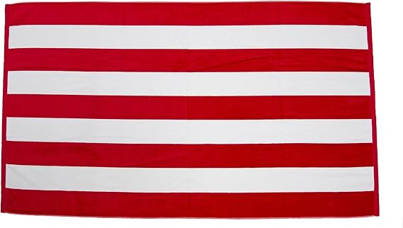 Premium Cabana Stripe Velour Beach Towel 35 inch x 60 inch-Red