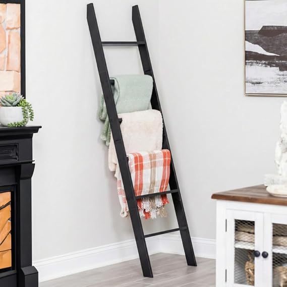 Blanket Ladder for the Living Room and Bedroom, Quilt Rack, 6-Tier, Black