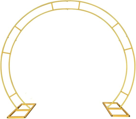 XOOFMASS Double Round Wedding Arch Backdrop Stand, Metal Arch Backdrop Stand for Wedding Ceremony Outdoor Indoor Birthday Party, Garden Floral Balloon Arch Decoration,Gold,2.2x2.6m/7.2x8.5ft