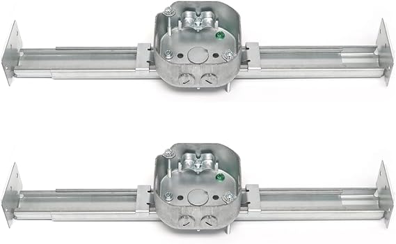 Saf-T-Brace for Ceiling Fans, Mounting Bracket with Adjustable Bar Hanger, 1-1/2'' Deep, 2 1/2'' Knockouts, Fits 16-24in Joist Spaces, Electrical Box for Fan/Light Fixtures(2 pack)