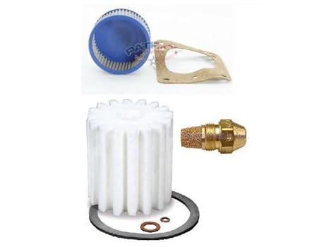 Oil Burner Tune Up Kit 0.85 Gallon 70 Hollow Nozzle, White Micro Flow Oil Filter and"A" Pump Screen