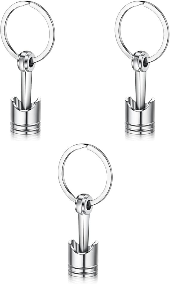 GLEAVI 3pcs Metal Piston Keychain Auto Piston Keychain Engine Keyfob