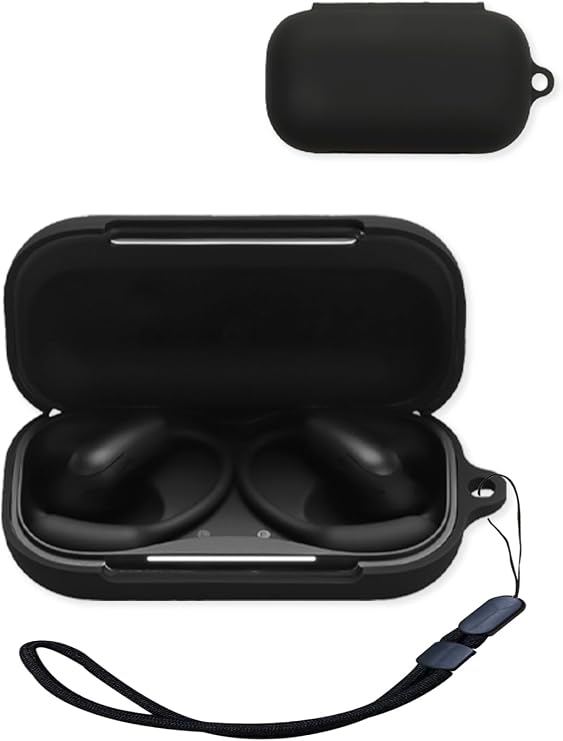 Case for Anker Soundcore AeroFit 2 Pro Earbuds, UYRUREL Premium Skin-Friendly Silicone Shockproof Protection Case, Soft and Durable,Scratch and Drop Resistant,with Lanyard,Black.