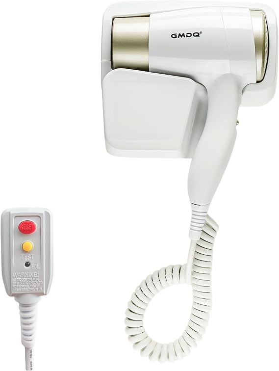 Wall Mounted Hair Dryer for Bathroom - 110V Professional Blow Dryer with Fast Drying Salon Motor, Heavy Duty Wall Mount Hairdryer with Stand Rack, Includes Screws+Adhesive