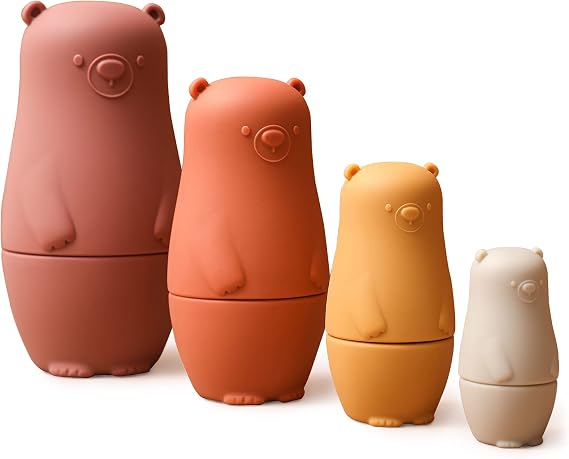 OESSUF Russian Nesting Dolls for Kids Silicone Easter Toys Matryoshka Doll Montessori Educational Toy Bears Stacking Nesting Doll Toys for Toddlers 3 Years Up (Red Doll)