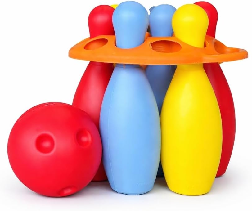 TOYX Oyuncak Bowling Seti 8 Parça – Çocuk Bowling Oyunu, 6 Pin + Top, Taşıma Aparatlı, Eğitici Spor Oyuncağı, 3+ Yaş