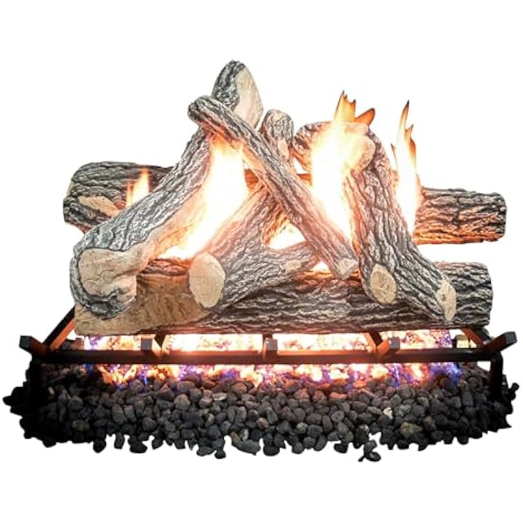 Premium Gas Logs - for Vented Fireplaces, Natural Gas or Liquid Propane - Great Oak Design Logs Only, 18