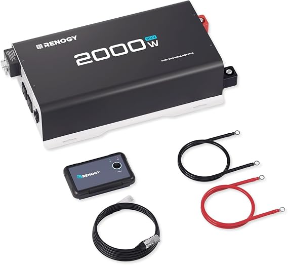 Renogy 2000W 24V Pure Sine Wave Inverter 4000W Peak Power 92% Energy Efficient with 2 AC Outputs Remote Control for RV Truck Marine Camping
