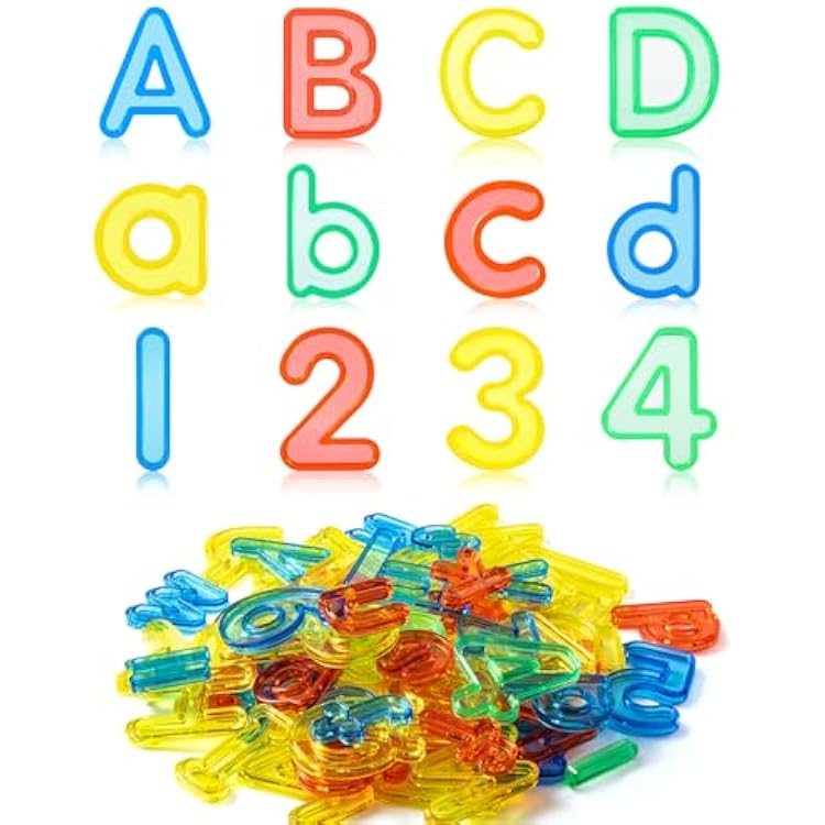 66 Pcs Plastic Letters and Numbers Light Table Manipulatives Set for Alphabet Learning, Math Basics, and Color Recognition