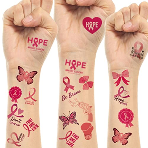 Breast Cancer Awareness Tattoo Stickers Pink Ribbon Temporary Tattoos Waterproof Face Body Temporary Stickers Decoration Supplies for Party Fundraising Event for Women Girls Accessories 10 Sheets