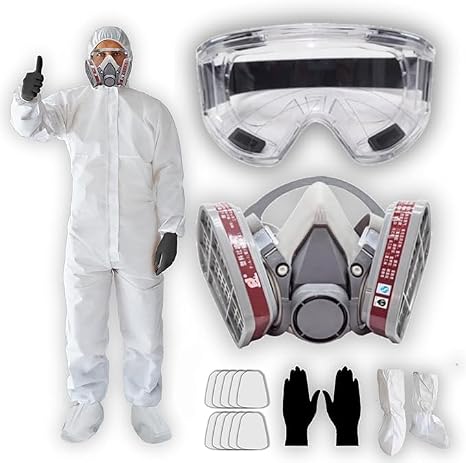 Full Body Protective Hazmat Paint Suit with Face Mask & Anti Fog Goggles For Painting Work Coveralls For Men 8 Sizes (Small)