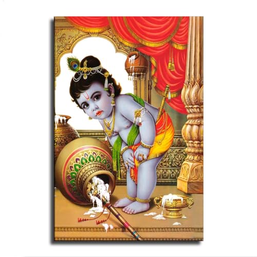 HTQFDC Baby Krishna Stealing Butter Poster Picture Art Print Canvas Wall Art Home Living Room Bedroom Decor Mural 08x12inch-Unframed