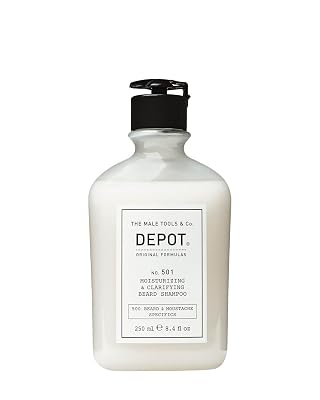 DEPOT No. 501 Moisturizing & Clarifying Beard Shampoo 250ml Gentle Cleanse with Aloe Vera, Mint Oil & Pro-Vitamin B5 for Hydrated, Soft, Well-Groomed Facial Hair
