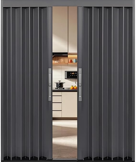Heavy Duty Accordion Door with Key Lock - Aluminum, 181 176 166 161 156 151 136 126 101 66 61 Cm Wide Pre-Drilled Grey Folding Door Internal Sliding Door, Temporary Door Room Divider(H150cm(59in)
