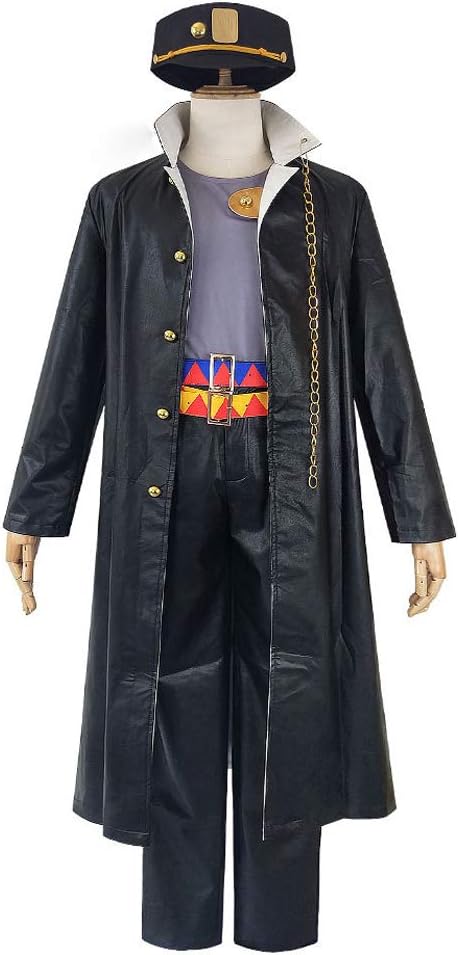 Kujo Jotaro Jacket Pants Set Anime JoJo's Fantastic Adventure Cosplay Costume Adult Set Halloween Party Dress Up (XL) Black