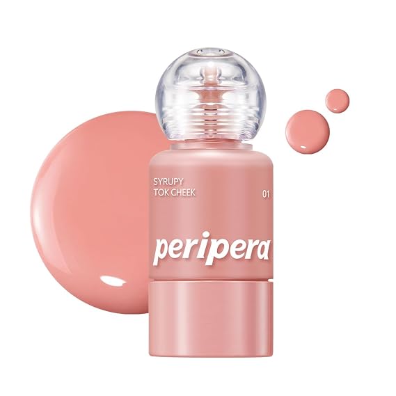 PERIPERA SYRUPY TOK CHEEK Liquid Blush| Dewy Finish with Long-Lasting Hydration, Buildable & Blendable Color, Natural Glow for Cheeks, Safe for Sensitive Skin (01 LIGHT PEACH)