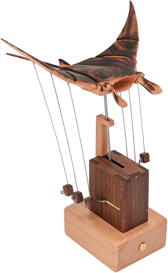 Handmade Wooden Bionic Manta Ray Dynamic Model, Mechanical Transmission Marine Biological, Desktop Relaxation Decor Gift