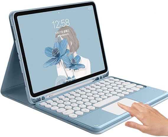 iPad 10th Generation iPad A16 Keyboard Case with Touch Pad Cute Round Key for 2025 iPad 10 2022 10th Generation Keyboard Cover Mouse Function Apple Pencil Storage Yellow
