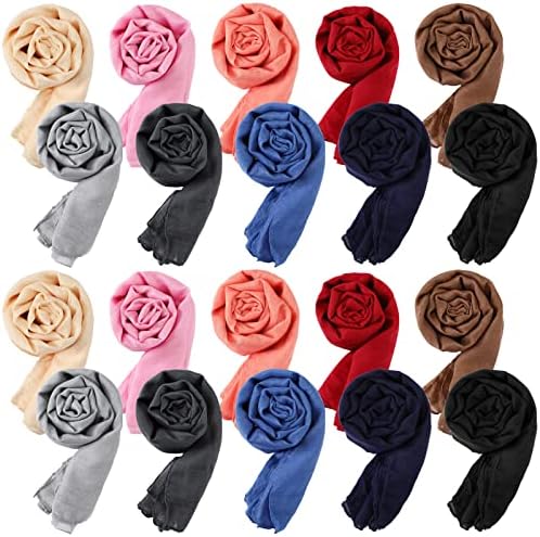 Jexine 20 Pieces Women Cotton Hijab Head Scarf Bulk Soft Hijab Long Scarf Wrap for Muslim All Season Scarves Wrap