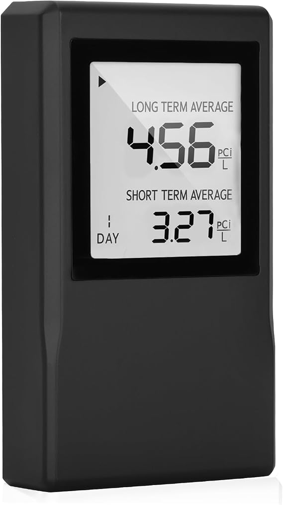 Radon Detector for Home, Allows Short and Long Term Monitoring of Radon Levels in The Air, Dual use for Hanging and Tabletop Placement, US Version-Pci/L,Radon Detector,Home Radon (Black)