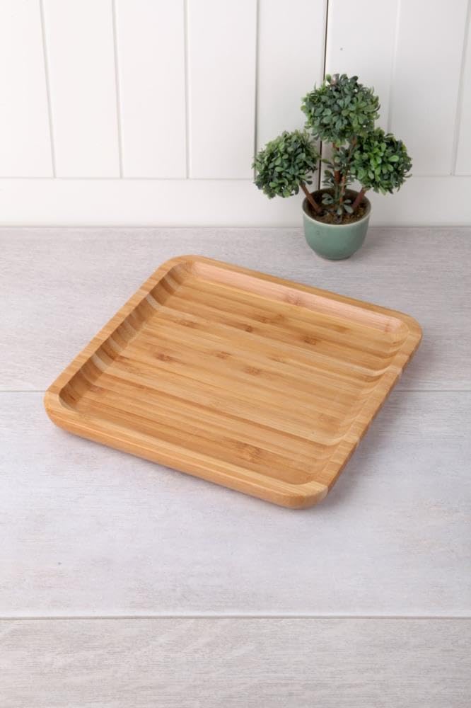 Deconox Bamboo Luxury Square Serving 20*20cm, Square Presentation Plate for Bamboo Presentation & Snack