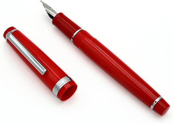 JINHAO 82 Fountain Pen - Acrylic Material Pen Barrel, Iridium Fine Nib with Ink Converter Smooth Writing Pen Classic Design Red (Silver Trim, F)