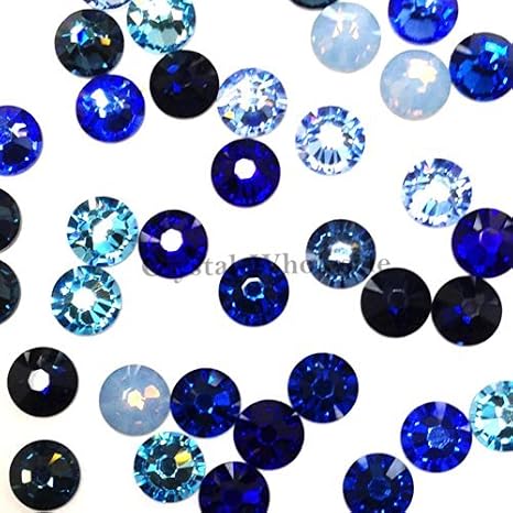 Blue Assorted Mix 2088 Swarovski Crystal Flatbacks No-Hotfix 16ss 4mm ss16 | 144 pcs random colors aqua sapphire Nail Art Xirius Rhinestones diy round glass gems beads jewelry Austrian Made in Austria