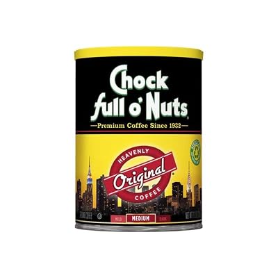 Chock Full o Nuts Heavenly Original Ground Coffee Premium Beans in Recyclable Steel Can Rich Flavor & Aroma, Medium Roast Perfect for Drip, Pour-Over, Percolator 11.3 Oz Can