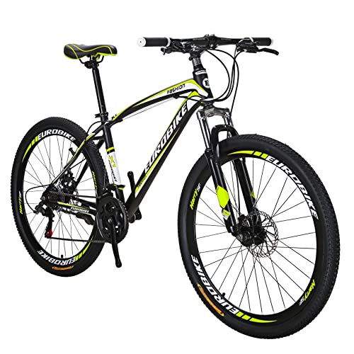 EUROBIKE Adult Mountain Bike 21 Speed 27.5 Inch for Men and Women, Carbon Steel Frame Disc Brake Mountain Bicycle,Front Suspension