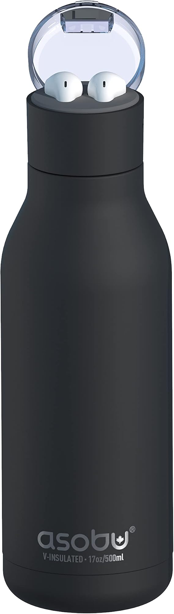 Asobu Earphone H2 Audio Insulated Water bottle Stainless Steel 20 Ounce (Black)