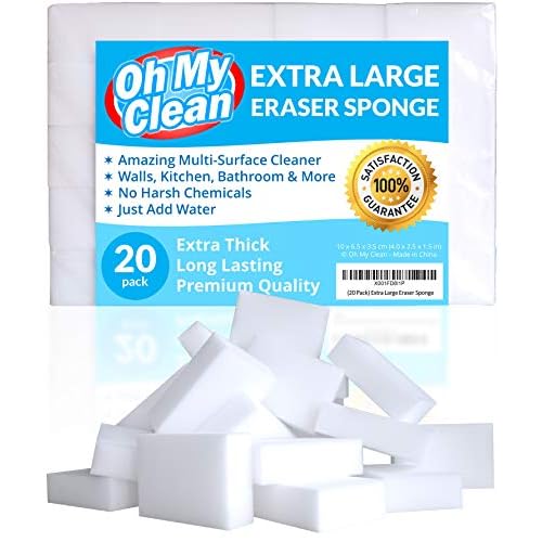 20 Pack Extra Large Eraser Sponge Extra Thick, Long Lasting Magic Melamine Cleaning Sponges in Bulk White Foam Pads for Walls, Kitchen, Bathroom, Floor & Baseboard Cleaner