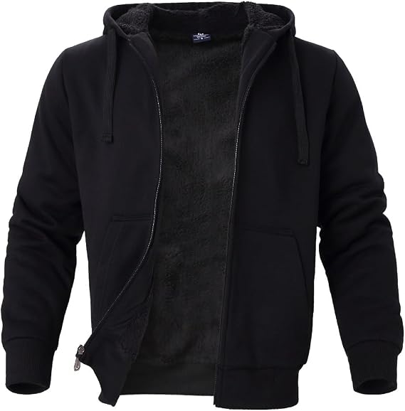 Facitisu Heavyweight Sherpa Lined Fleece Hoodie Sweatshirts for Men Winter Zip Plus Size Jacket