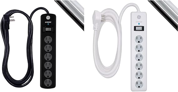 GE 6-Outlet Surge Protector, 8 Ft Extension Cord, Power Strip, 1300 Joules, Flat Plug & 6-Outlet Surge Protector, 10 Ft Extension Cord, Power Strip, 800 Joules, Flat Plug
