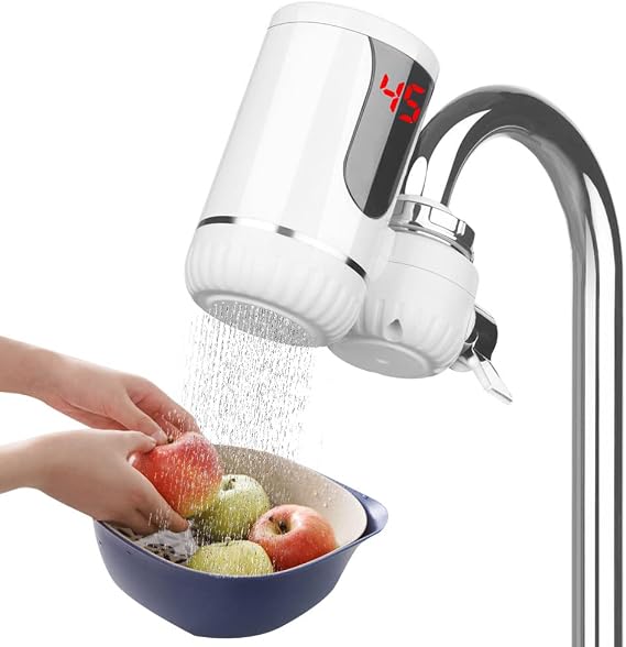 Hot Water Heater, Fast Heating Electric Hot Water Faucet, LCD Temperature Display, Electric Water Heater, Water Temperature 30°C to 50°C, Water Heater, Electric, Easy to Install Household Electric
