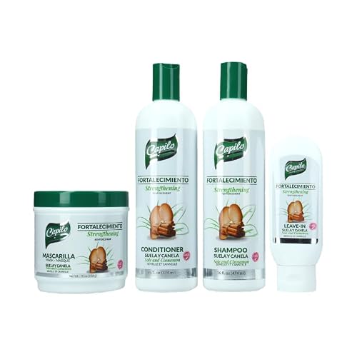 Capilo Sole & Cinnamon Hair Care Kit - Shampoo, Conditioner, Leave-In & Hair Mask for Hair Growth, Strength, Moisture & Repair - Natural, Sulfate-Free, Vegan, for All Hair Types 4-Piece Set