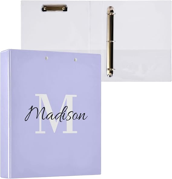 Custom Personalized 1.5 Inch 3 Ring Binder, Customized Round Ring Binders with Anti-Slip Metal Clip Basic Binder Notebook with Name for School Office Home