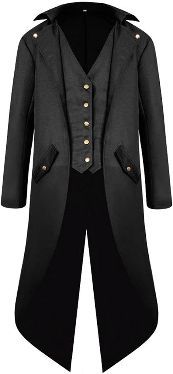 Xplanet Men's Steampunk Vintage Tailcoat Jacket Gothic Victorian Frock Coat Halloween Costume Renaissance High Collar Uniform