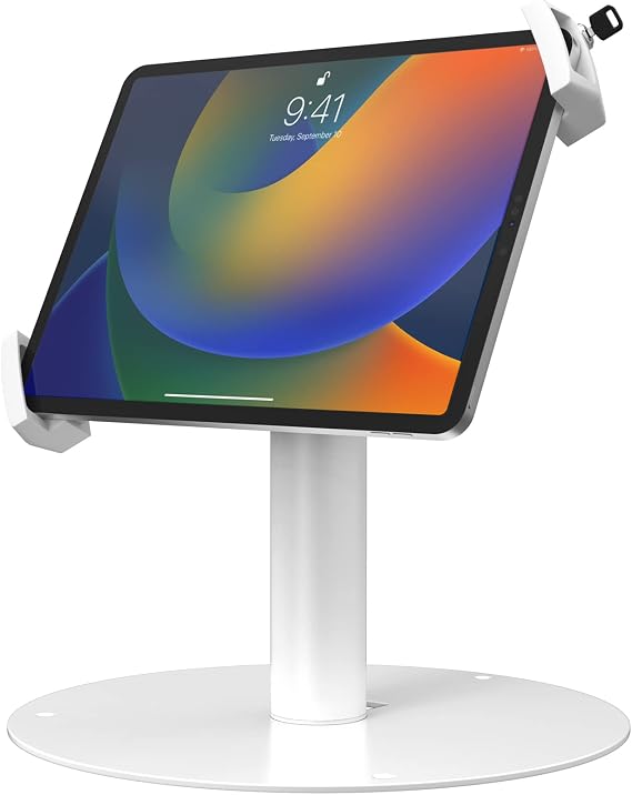 Anti-Theft iPad Desk Stand CTA Desk Stand with Lockable Holder for iPad 10.9" 10th Gen - iPad 7th/8/9 Gen - iPad mini 6 - Galaxy Tab & More Tablets - White - (PAD-USGTW)