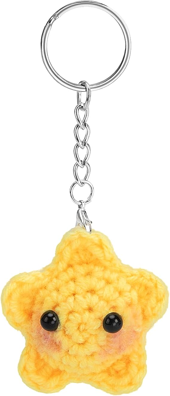 Crochet Star Keychain Handmade Kawaii Blush