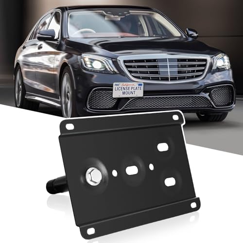 Tow Hook Adapater No Drill Front Grille License Plate Mounting Bracket Holder Compatible with Mercedes-Benz SL Class | 2013-2020; SLKSLC 2011-2020