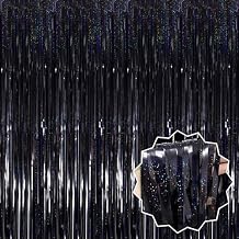 3 Pack Black Foil Fringe Curtains Backdrop, 3.28 x 8.2 Ft Metallic Streamers Tinsel Curtains Background for Photo Booth, Birthday, Christmas, Halloween, Thanksgiving, New Year Party Decorations