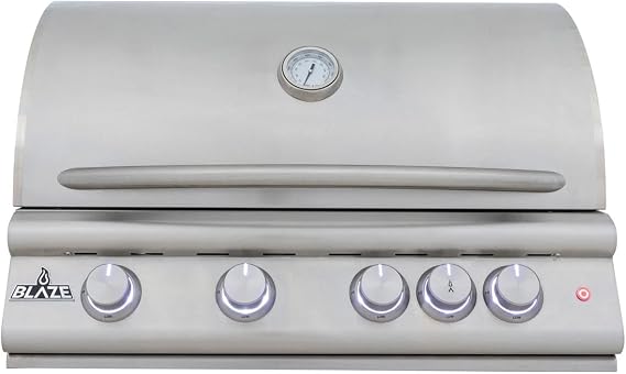 Blaze LTE+ 32-Inch 4-Burner Built-In Natural Gas Grill | 56,000 BTUs | Ceramic Flame Tamers | Red LED Control Knobs | Spring-Assisted Hood & Interior Lighting | BLZ-4LTE3-NG